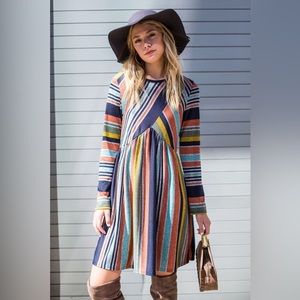Egs by éloges Stripe Long-Sleeve Midi Dress